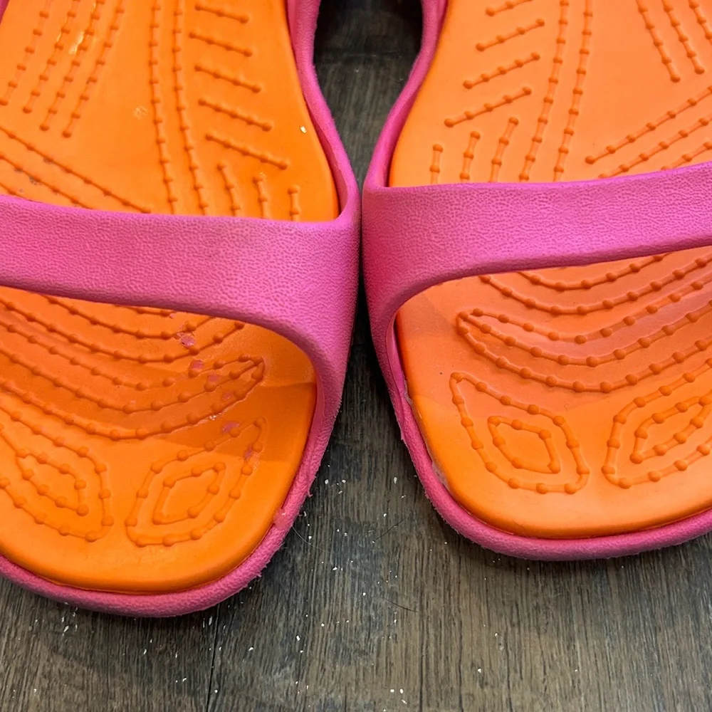 Crocs Cleo‎ Sandals Two Strap Slip On Slides Flipflop Sandals Women's Sz 11 Pink - Picture 7 of 7